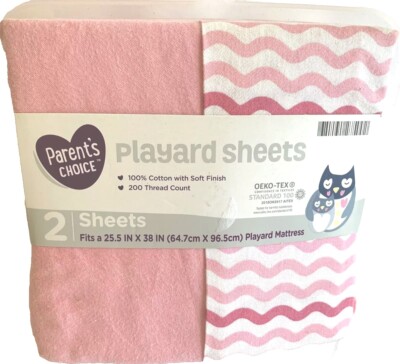 Parent's Choice 100% Cotton 200 Thread Count Playard Sheets 2-pack Pink/Wavy