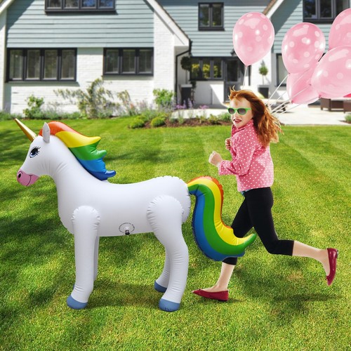 Unicornio arco iris inflable Jet Creations 40" de largo para niñas decoración de fiestas - Imagen 4 de 10