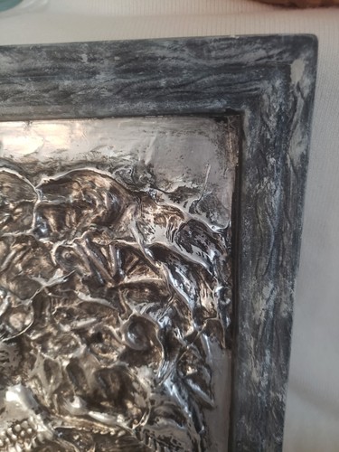 Repousse Aluminum 3D Art American Indians Harvesting in a Ceramic Frame 11 x 9" - Picture 3 of 10