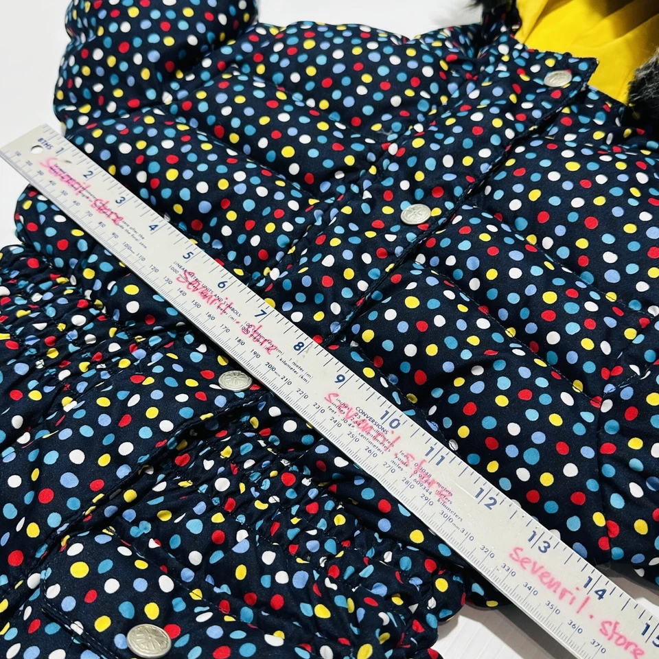 Hanna Andersson Puffer Jacket Girls Polka Dot Faux Fur Hood Full Zip Size 7 - Image 4 of 4