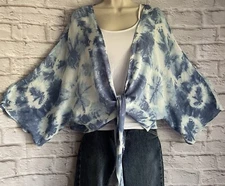 NEW Sonoma Topper One Size Blue White Tie Dye Ties at Front Wide Sleeves