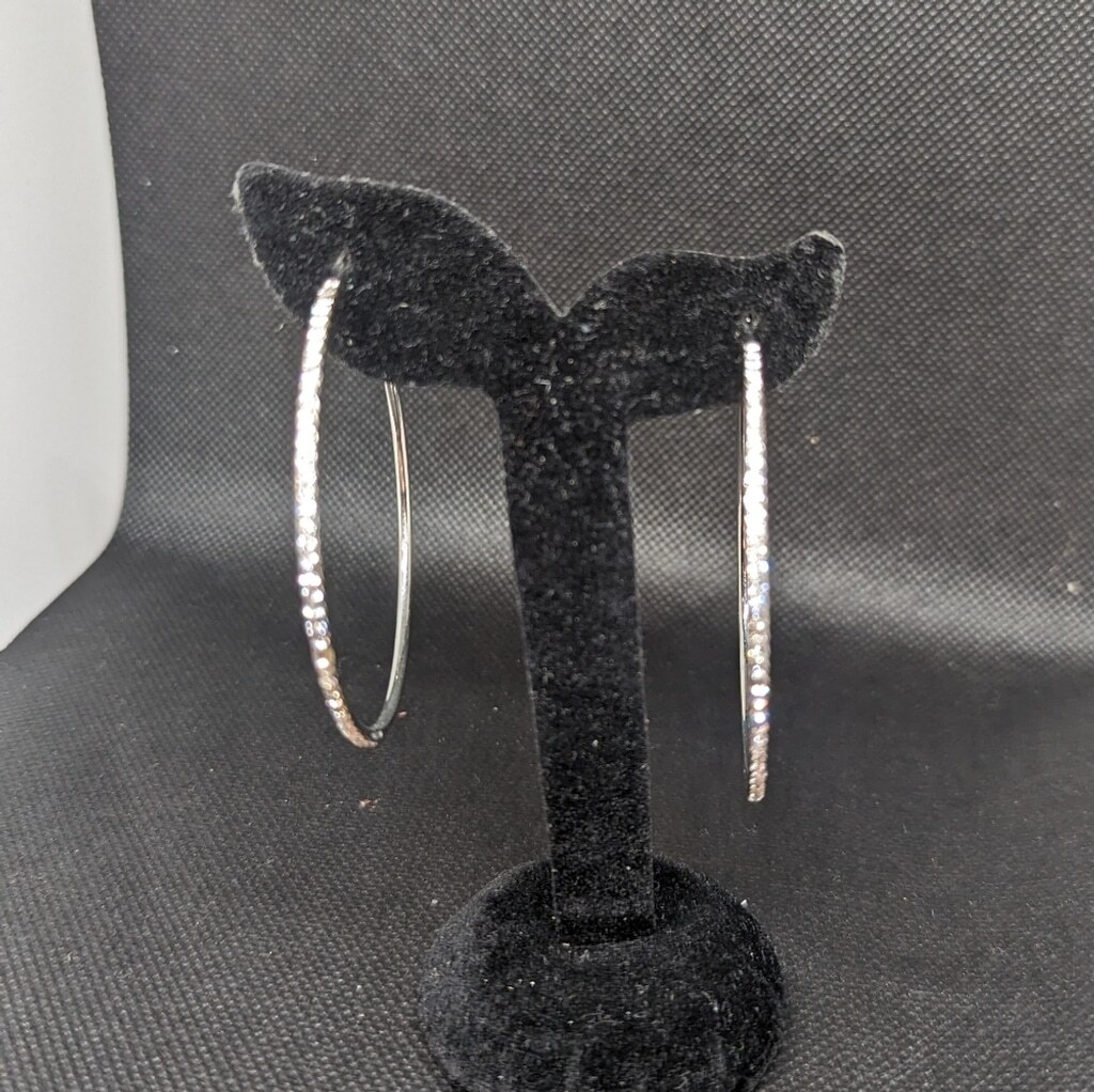 Silver Tone Clear Rhinestone Hoop Statement Earri… - image 3