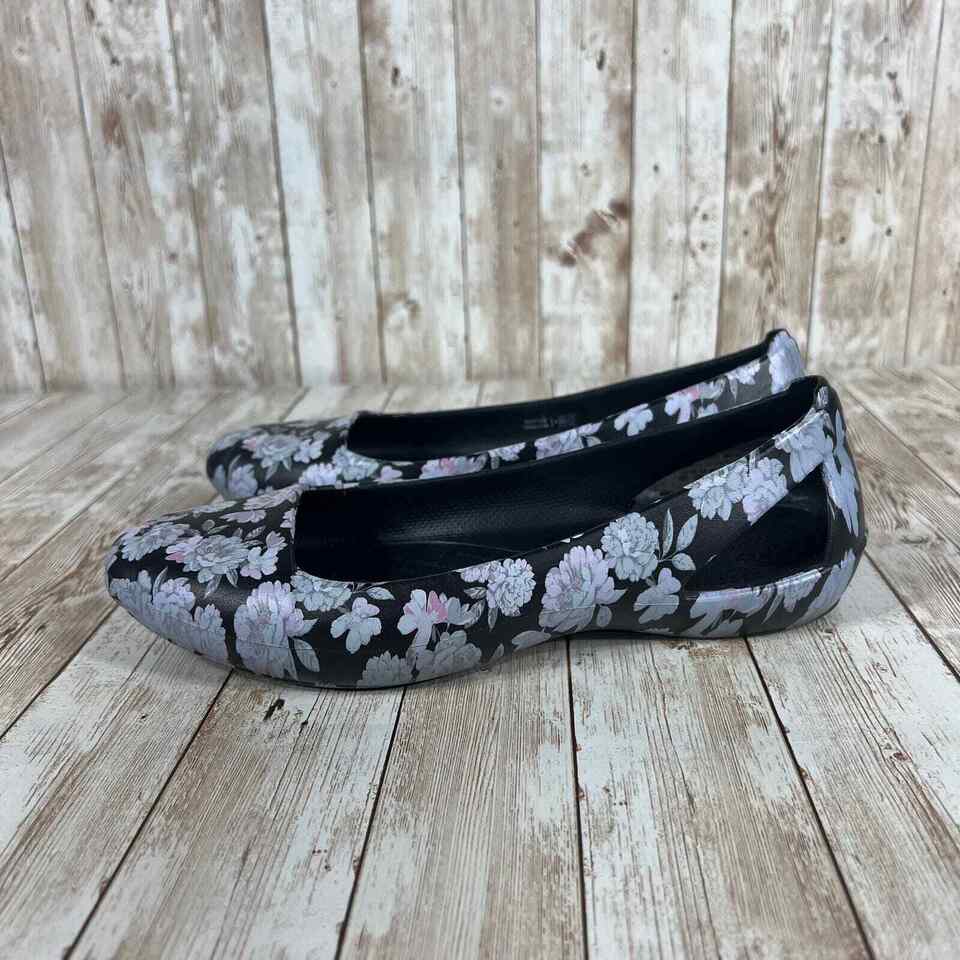 Crocs Sienna Black and White floral flats womens 8 | eBay