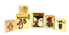 Wooden Stamps CHRISTMAS Theme Lot of 6 Angel Decoration Gift Variety of Brands