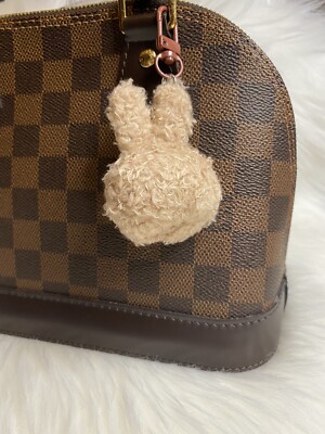 Bunny Rabbit Keychain Bag Charm Plush Fluffy PomPom Brown  display picture 1