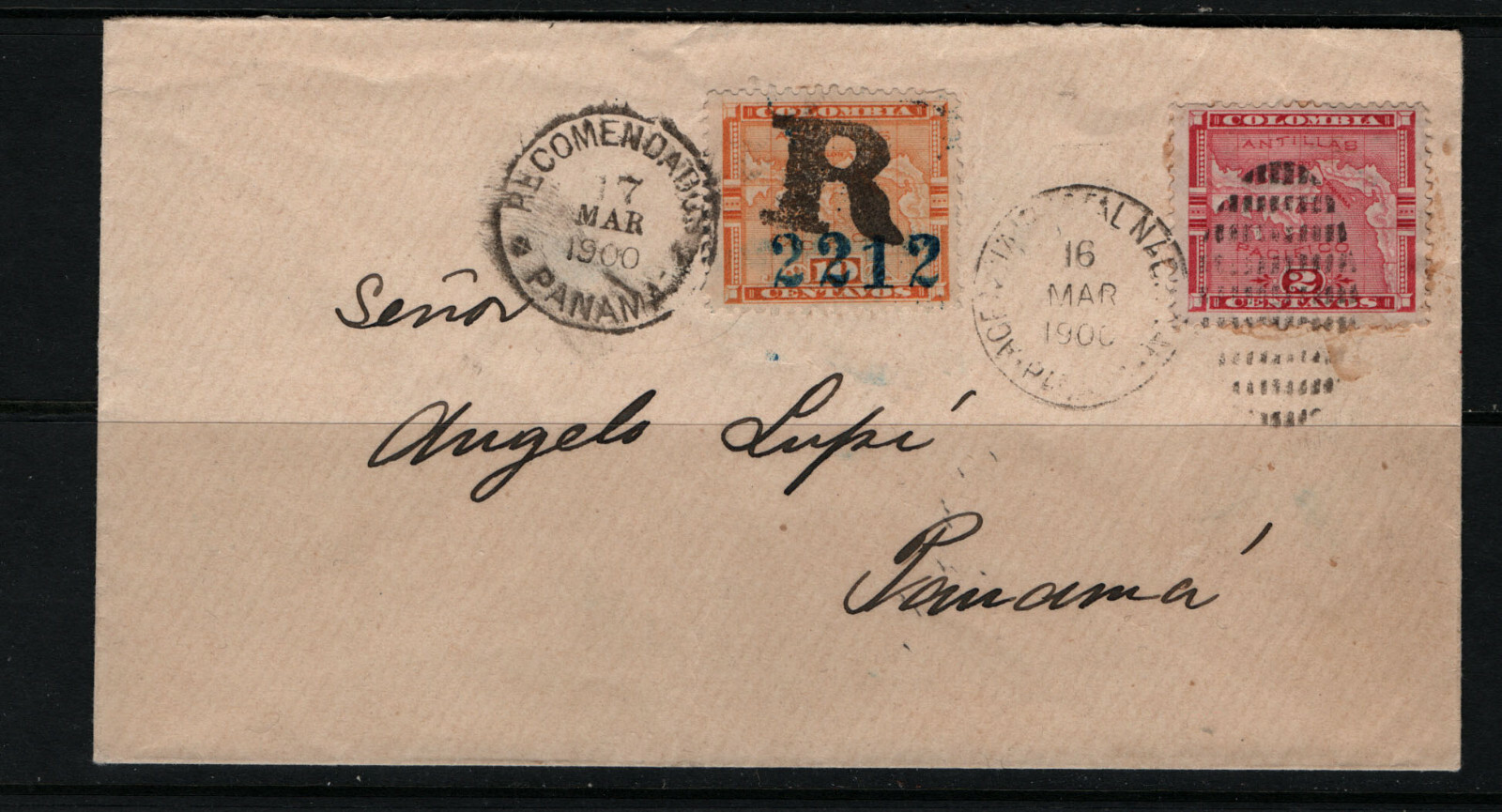 Colombia 10cent Orange "R" Provisional Registration Stamp Used On Cover