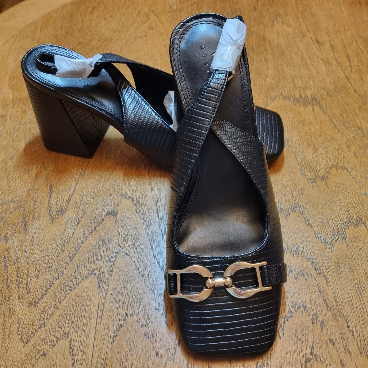 Asos Design Stable Snaffle Details Slingback Heel Shoes Black Uk