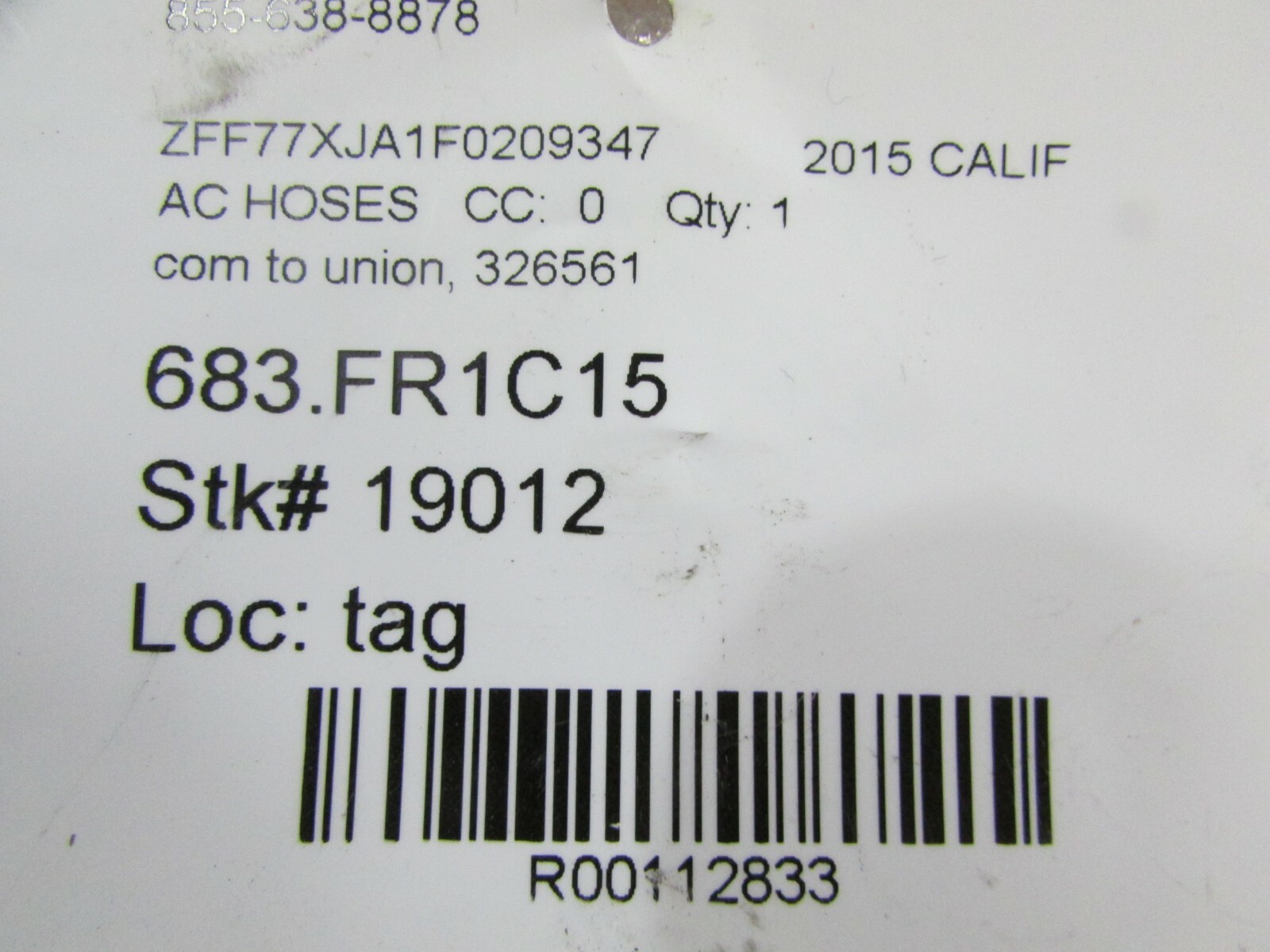 Ferrari California T, Compressor to Union AC Hose, Used, P/N 326561
