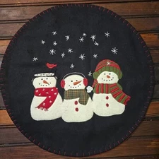 Primitive Raghu Christmas Winter SNOWMAN CANDLE MAT Snowmen 15" Round NEW