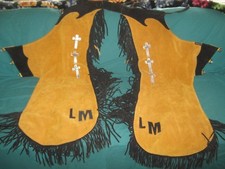 Custom Made Fancy Suede Western "RODEO SHOP" Chaps  Adjustable Waist 30" - 40"