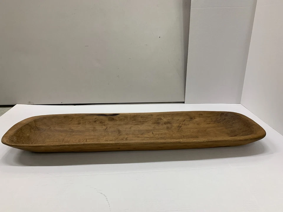 Antiguo tazón de masa de madera decorativo único Pottery Barn marrón 35,5" #U201 Foto 3 de 4