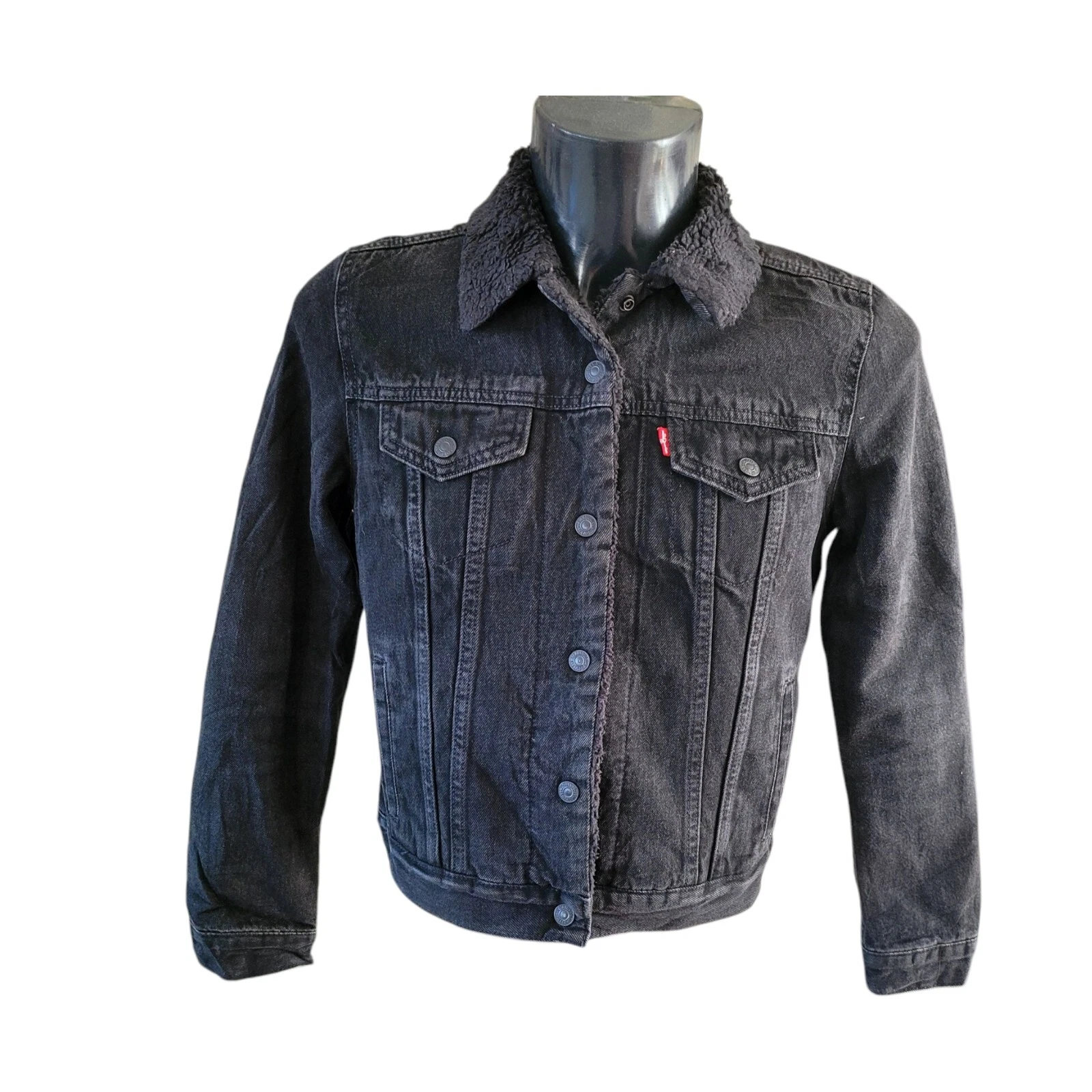 Vintage Levi’s Premium Sherpa Lined Black Denim Jacket – Size S