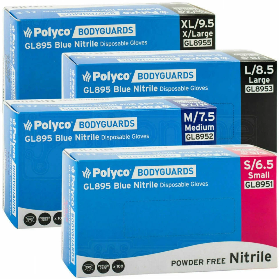 POLYCO - BODYGUARDS Bodyguards GL895 Powder Free Blue Nitrile Disposable Gloves - Box of 100