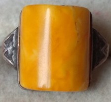 Vintage ring size 6 Baltic Amber polishe Butterscotch Egg Yolk          silver 875