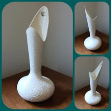 16" Royal Haeger Pottery Popcorn Pebble White Vase R1752 Vintage McM Decor