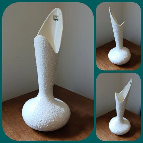 16" Royal Haeger Pottery Popcorn Pebble White Vase R1752 Vintage MCM Decor