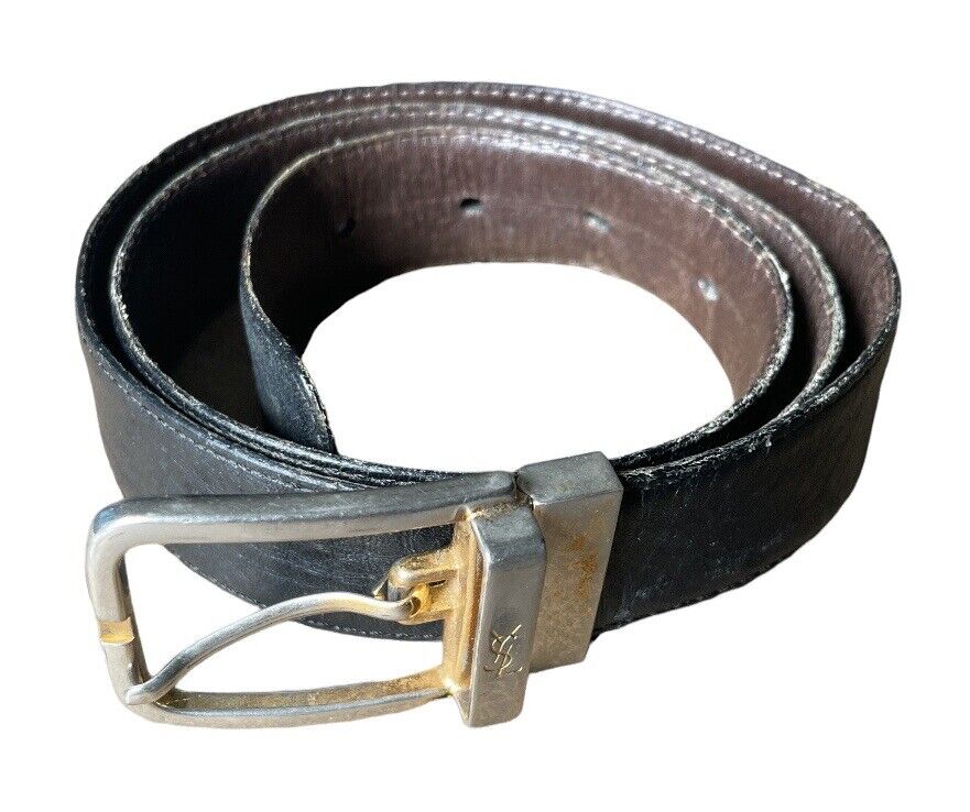 SAINT LAURENT YSL Logo Brown Leather Belt