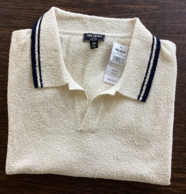 New TODD SNYDER Tipped Boucle Montauk Polo XXL Bisque Cotton Blend NWT $278  USD