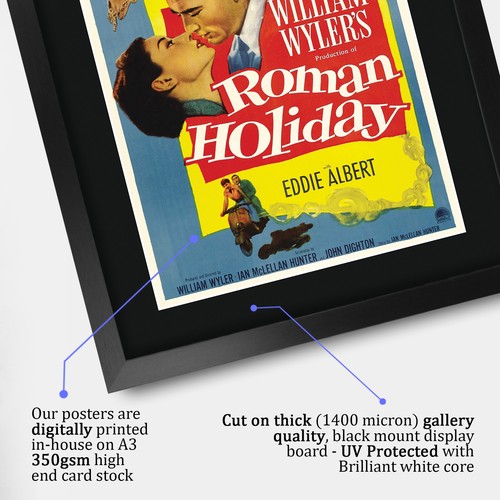 Roman Holiday Movie Poster Cast Signed Printed Autograph A3 Framed Memorabilia - Picture 4 of 7