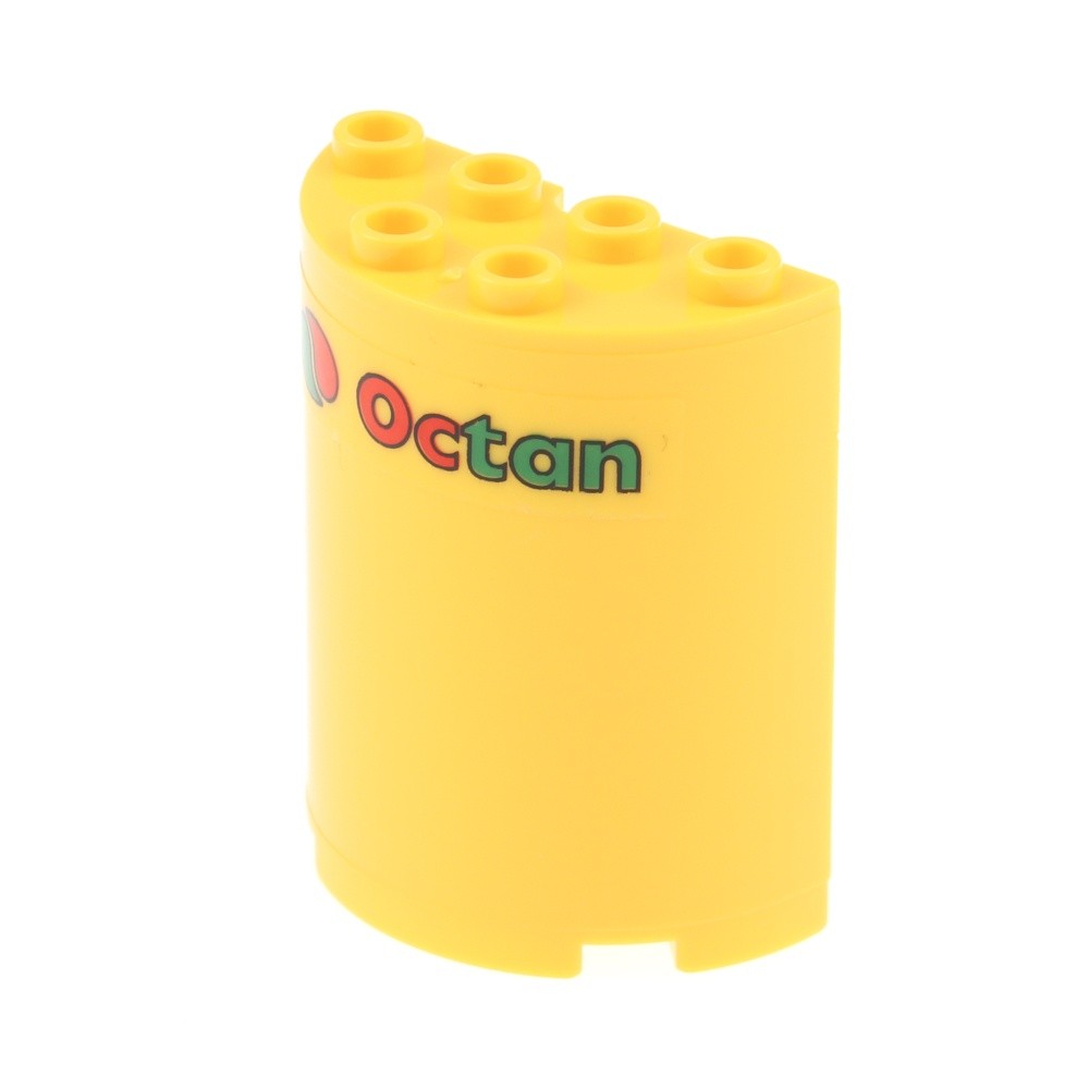 1X Lego Cylinder Half 2X4X4 Yellow Sticker Octan Logo Red Green 3368 6259PB017