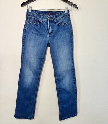 NYDJ Women s Petite Straight Leg Blue Denim Jeans 5-Pocket Zip Button 2P