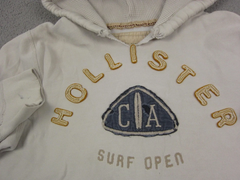 Hollister Sudadera con Capucha Mujer Grande Crema Pullover Logo Algodón Damas Sudadera Foto 2 de 4