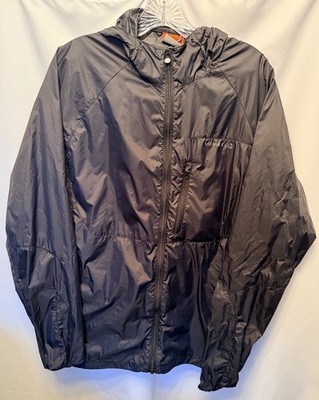 Merrell Men's Large Nylon Windbreaker Full Zip Jacket Hood Black Lightweight