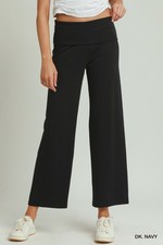 Umgee Cotton Viscose Folded Waistband Straight Leg Pants - Dk. Navy - M