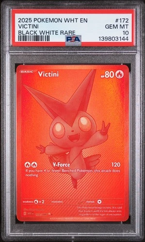 2025 POKEMON WHT EN-WHITE FLARE BLACK WHITE RARE #172 VICTINI PSA 10