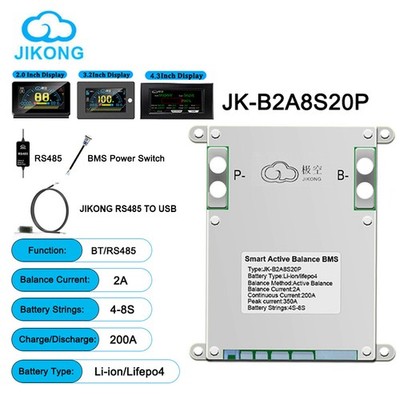 JK Smart BMS 4-8S 200A Lifepo4 Li-ion Battery 2A Active Balance BT/LCD/RS485/Lot