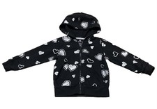 Girl  s Okie Dokie Black With Silver Hearts Fleece Zip Up Hoodie - Size 2T