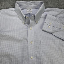 Brooks Brothers Regent Shirt 17 32/33 Lt Blue Gingham Plaid Non Iron Button Down
