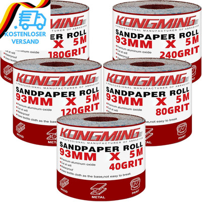 KONGMING Schleifpapier Rolle Set 93 Mm X 5 M X 5 Rolle Körnung 40 80 120 180 240