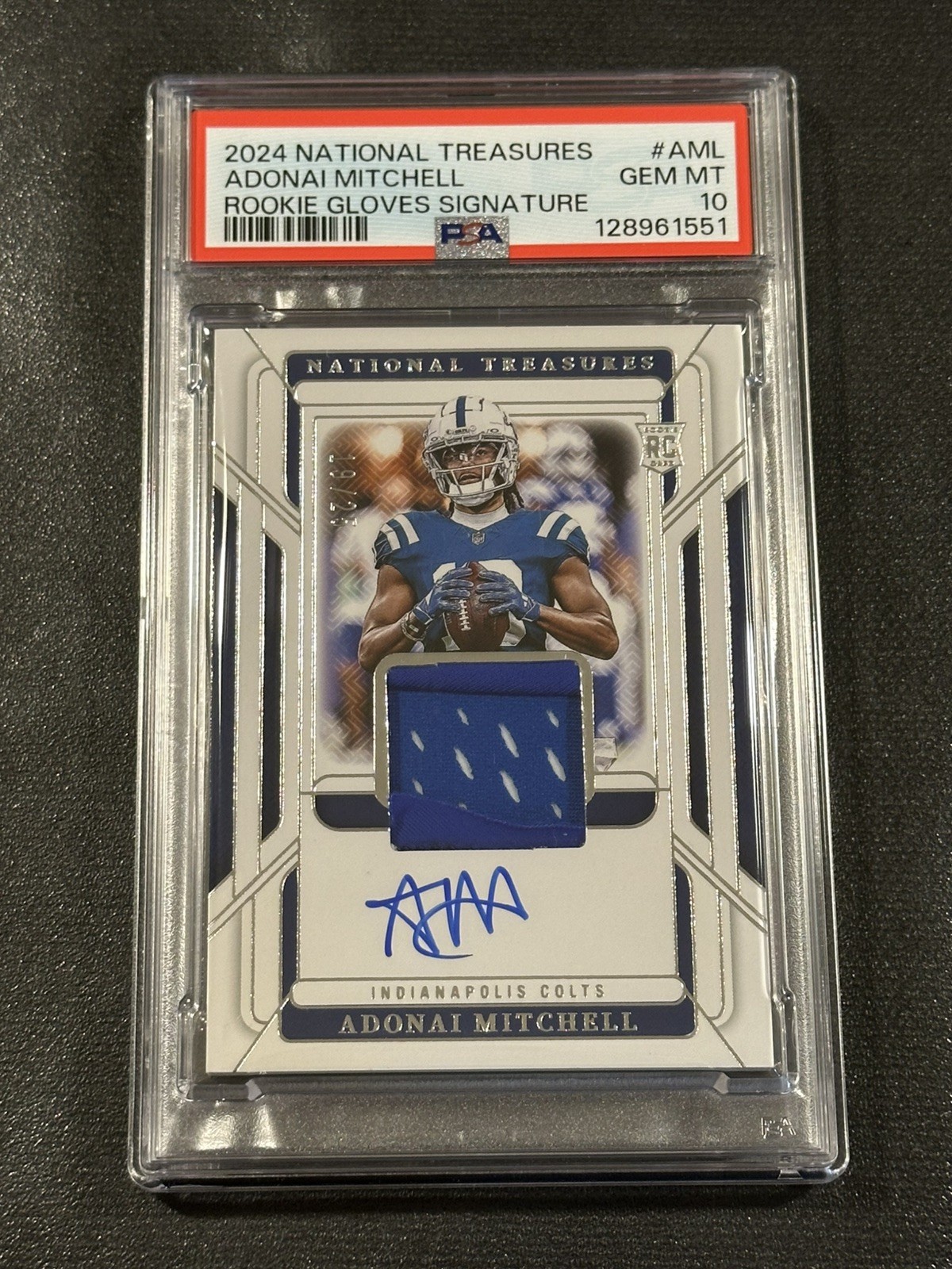 Adonai Mitchell Panini National Treasures Rookie Gloves Signatures #AML Base