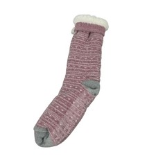 BCBG Generation Womens Cozy Sherpa-Lined Pink Slipper Socks Non-Skid Soft Knit