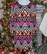 Topin Sweater Dress Womens Medium Geometric diamond  Orange Purple White Black