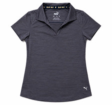 PUMA Girls Golf Polo Shirt Gray Solid Logo Collared Short Sleeve Size M