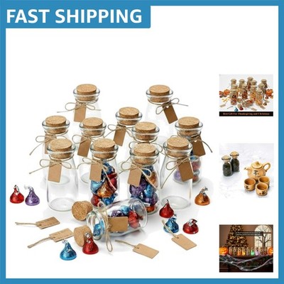 Set of 12 Mini Glass Jars with Corks   Perfect for Halloween and Wedding Favors