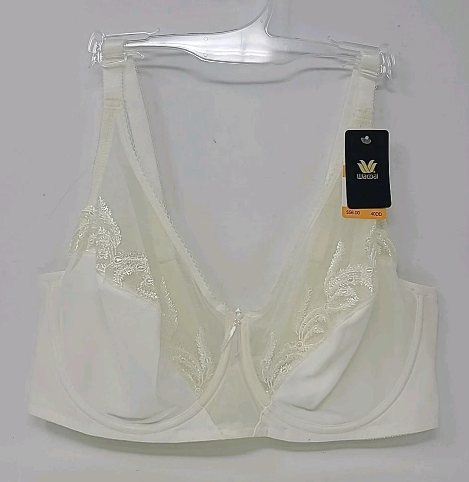 Sujetador Wacoal 40DD Pluma Bordado Cobertura Completa Con Aros 85121 Marfil Nuevo con Etiquetas Foto 2 de 4