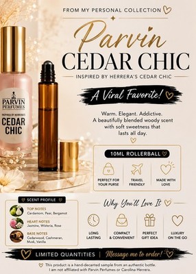 Parvin Cedar Chic 10ml Rollerball Perfume Oil Travel Size Herrera Cedar Chic