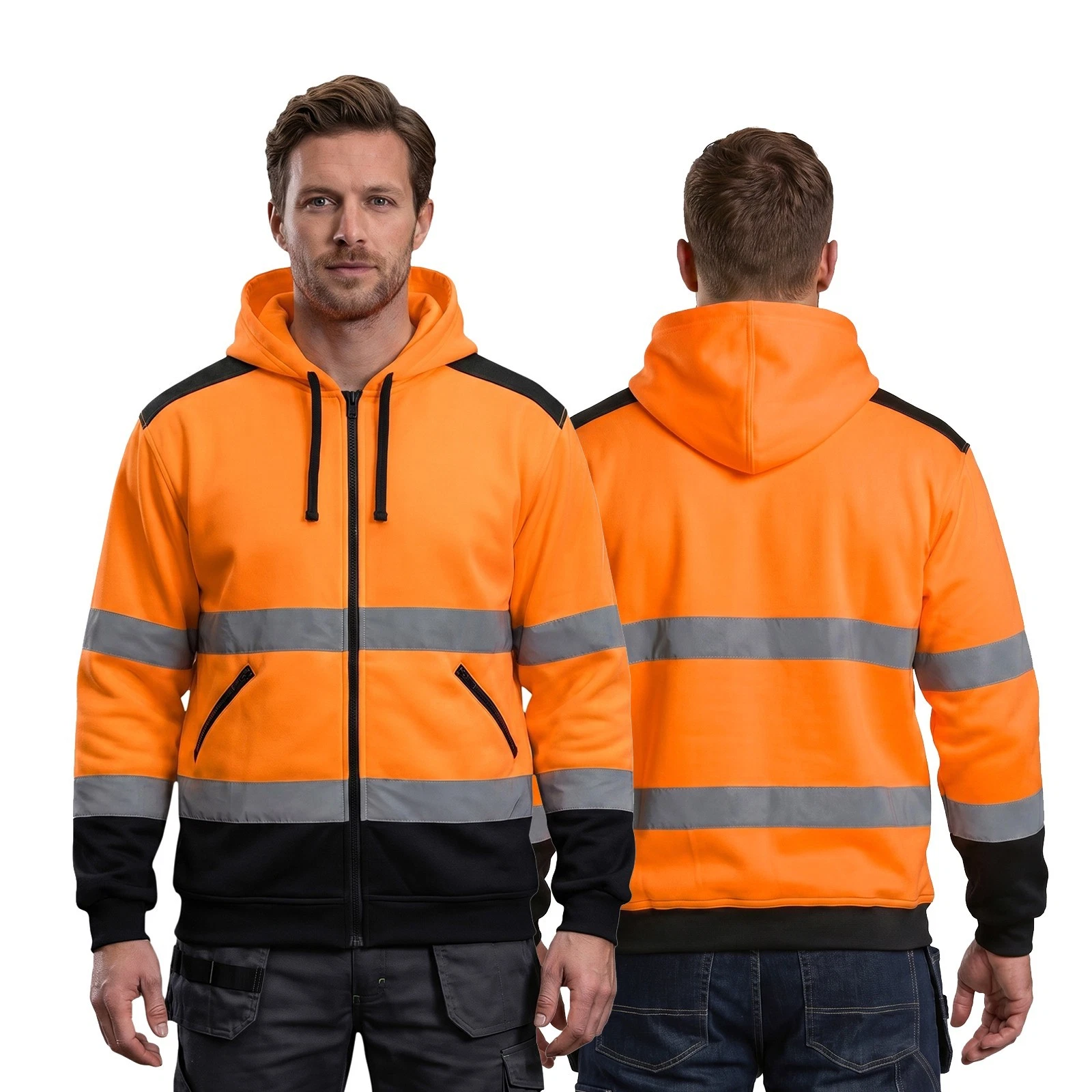 Custom ANSI Class 3 Reflective Sweatshirt PRINTED Hi Vis Zip Up Safety Hoodie - product detail image 2