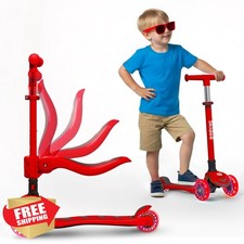 SKIDEE Kids 3 Wheel Kick Scooter Foldable Lean-to-Steer LED