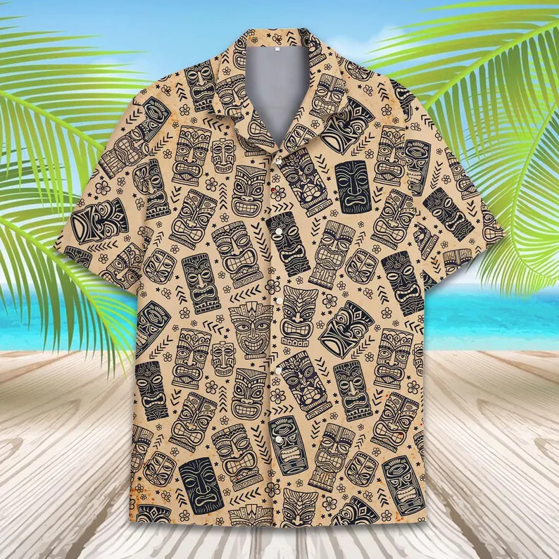 Vintage Tiki Hawaii Shirt Men's Aloha Beach Vacation Tropical
