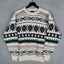 Vintage 90's Fair Isle Knit Sweater Men's Medium Heavyweight Nordic Fisherman