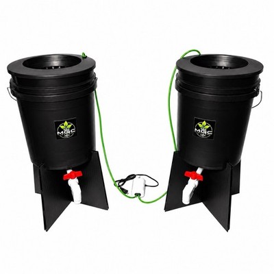 2x DWC Hydroponic Grow Buckets w/ Drain Valves, Air Pump & Stands   MGC Hydro