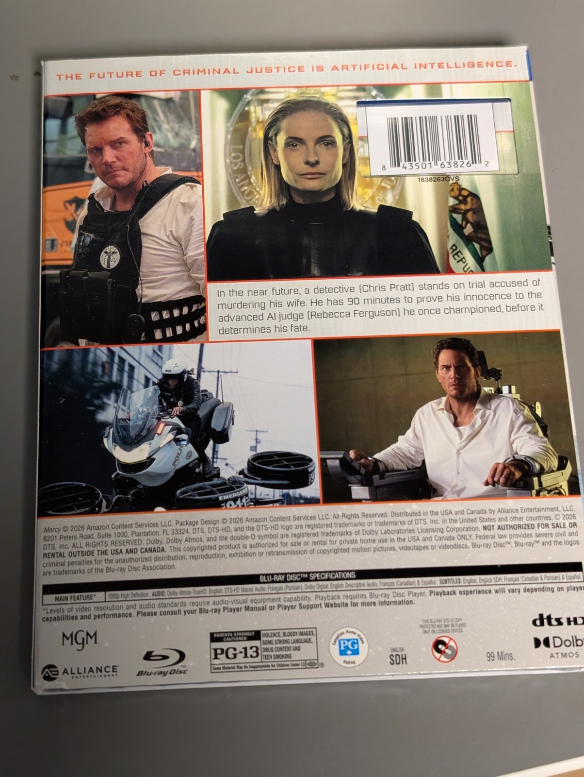 BRAND NEW & SEALED *MERCY* CHRIS PRATT W/SLIPCOVER BLU-RAY & DIGITAL CODE