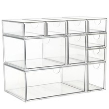 Acrylic Makeup Organizer, 10 Drawers Clear Storage Organizer Desktop Stackabl...