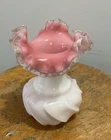 Fenton Pink Overlay Rib Ruffled Vase Milk Glass Vintage 6 Inch