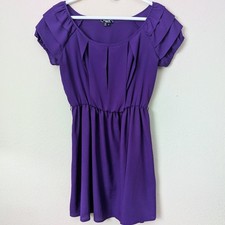 Y2K Women's Purple dress Sz S Tiered Sleeve Pleated Vintage Skirt Sequin Hearts
