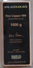 Lingotto di rame 1.000 g Heimerle & Meule 1 kg rame fine "impiantoGold24" ovunque da v